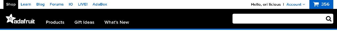 Top bar of adafruit.com showing links