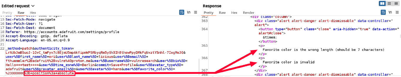 Error messages visible in HTML