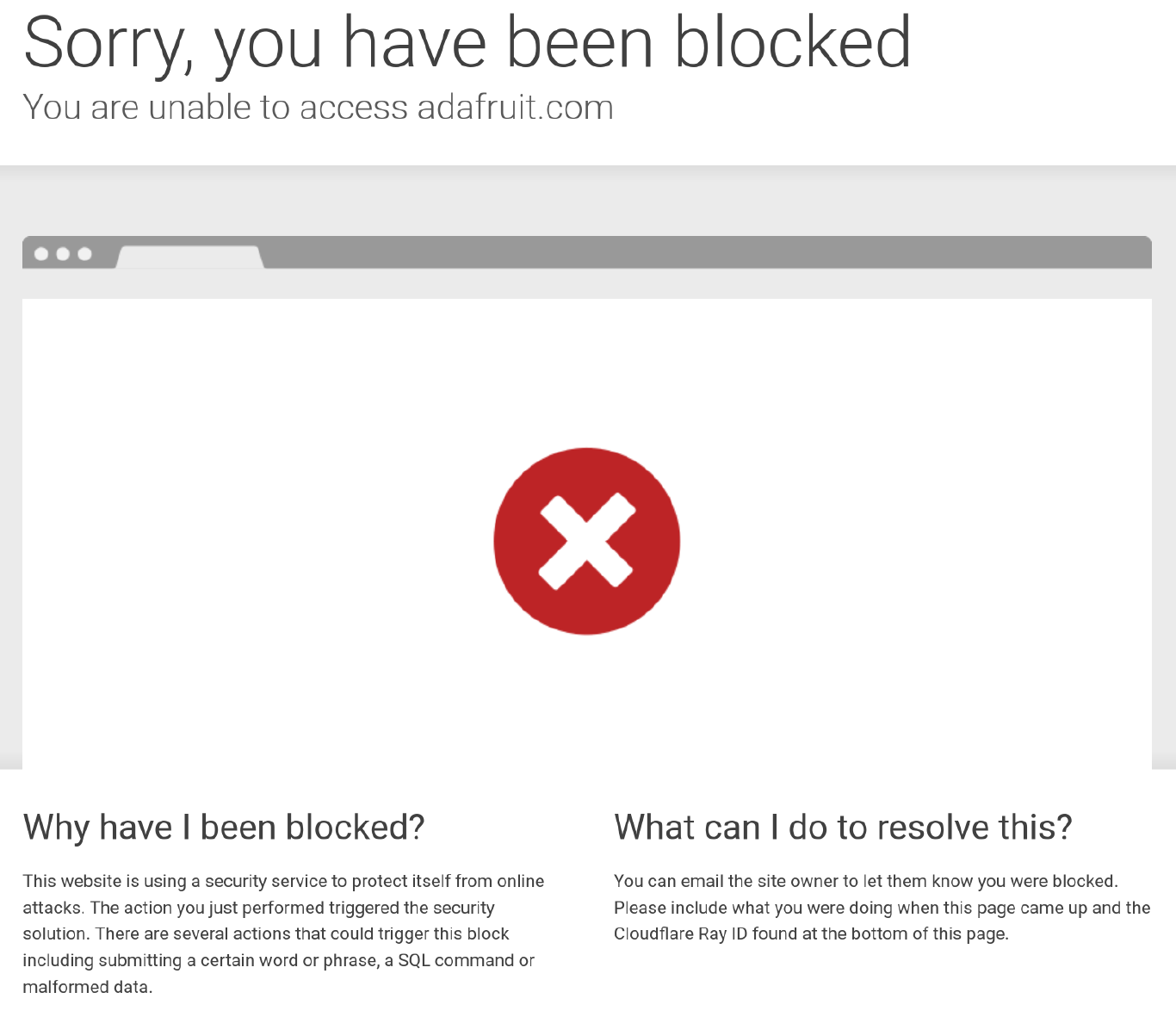 Error Page showing that Cloudflare has blocked the request